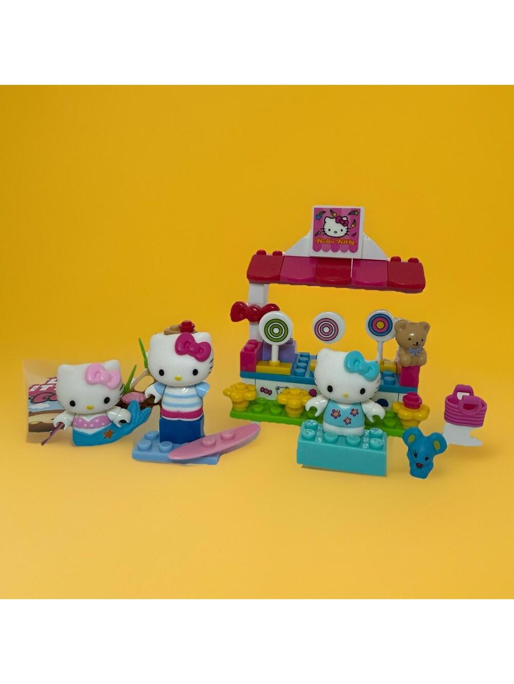 Hello Kitty Bumper Cars Mega Blocks set 10927 Incomplete And 2 Other Figurine